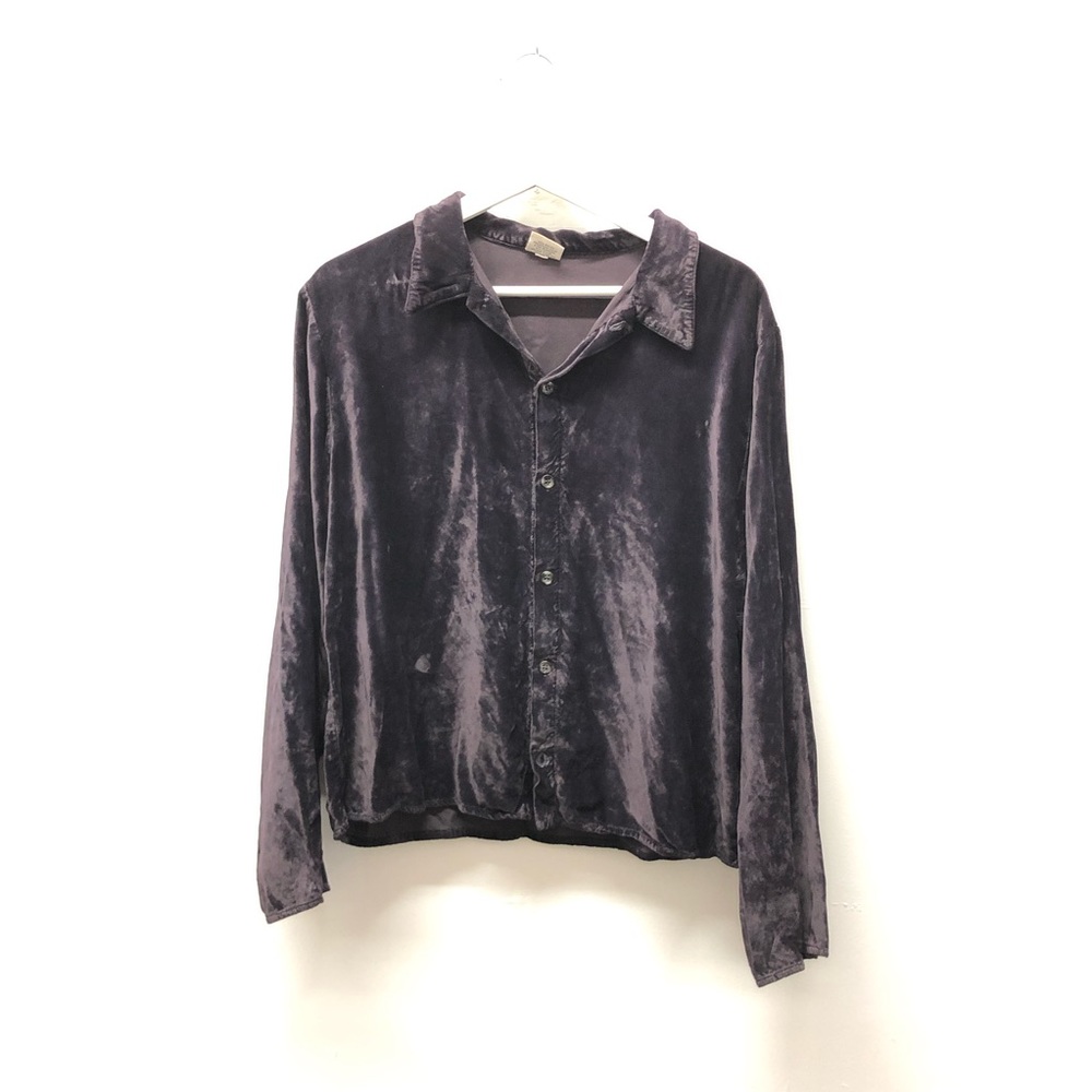 CP Shades Velvet Button Up Blouse Purple Size M